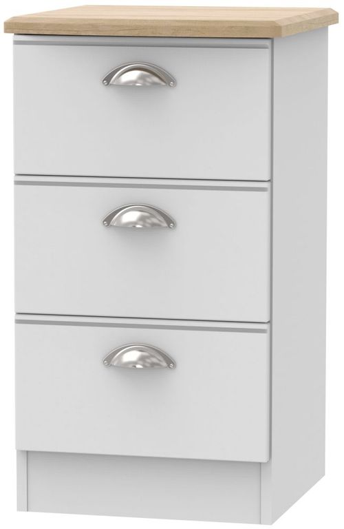 Victoria Grey and Riviera Oak 3 Drawer Beside Cabinet