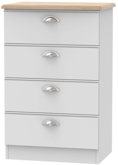 Victoria Grey and Riviera Oak 4 Drawer Midi Chest
