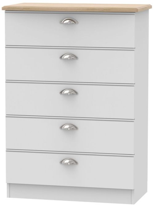 Victoria Grey and Riviera Oak 5 Drawer Chest