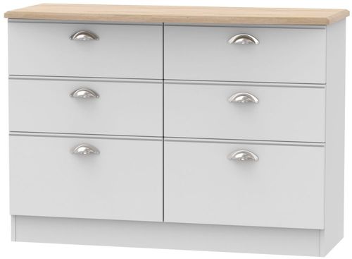 Victoria Grey and Riviera Oak 6 Drawer Midi Chest