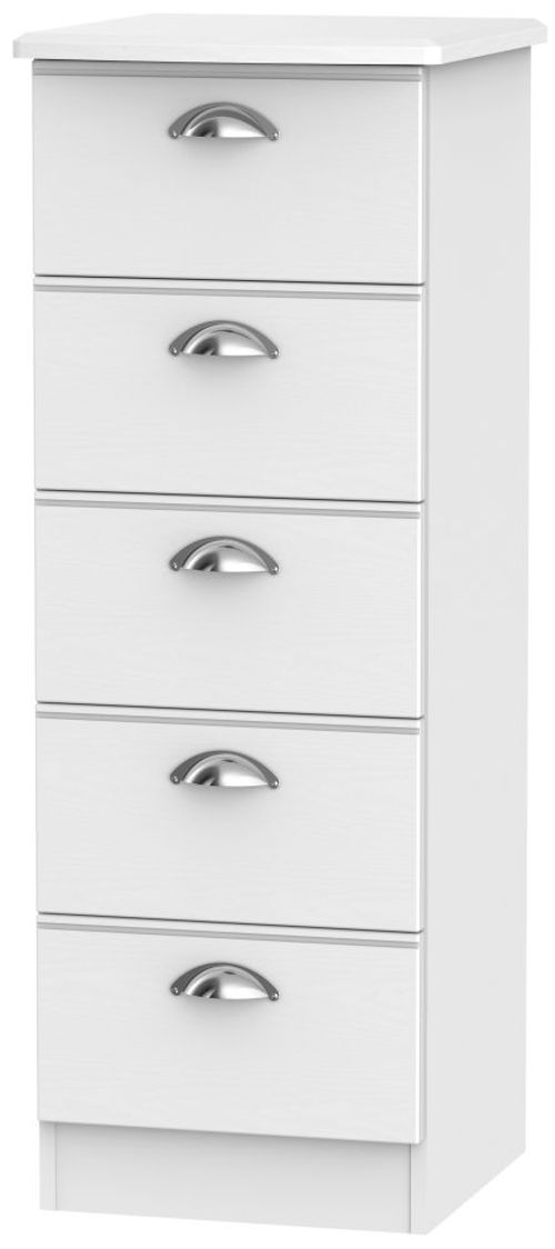 Victoria White 5 Drawer Narrow Chest