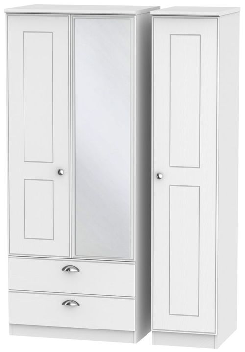 Victoria White 3 Door Combi Wardrobe - 1 Mirror and LHF 2 Drawers