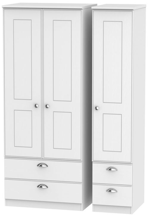 Victoria White 3 Door Triple Wardrobe - 4 Drawers