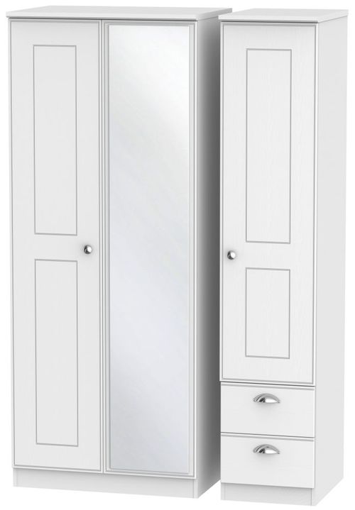 Victoria White 3 Door Combi Wardrobe - 1 Mirror and RHF 2 Drawers