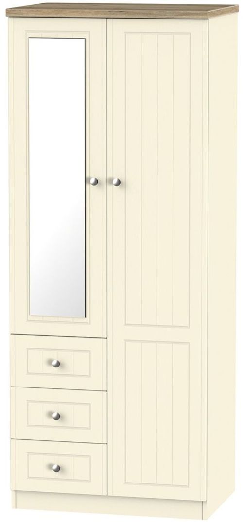 Vienna Cream 2 Door Combi Wardrobe - 1 Mirror RHF 3 Drawers