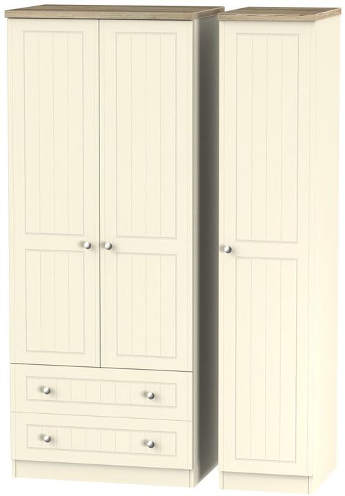 Vienna Cream 3 Door Triple Wardrobe - LHF 2 Drawers