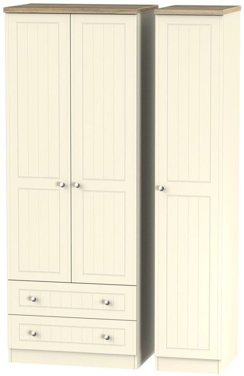 Vienna Cream 3 Door Tall Triple Wardrobe - LHF 2 Drawers