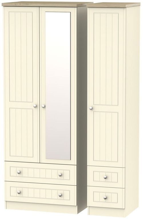 Vienna Cream 3 Door Tall Combi Wardrobe - 1 Mirror