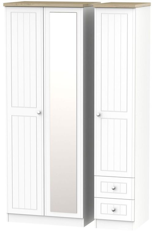 Vienna Porcelain 3 Door Tall Combi Wardrobe - 1 Mirror and RHF 2 Drawers