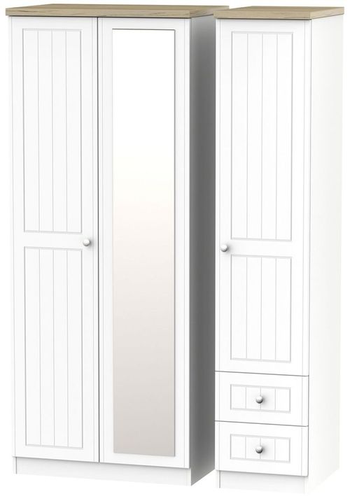 Vienna Porcelain 3 Door Combi Wardrobe - 1 Mirror and RHF 2 Drawers