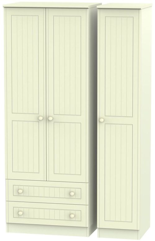 Warwick Cream 3 Door Tall Triple Wardrobe - LHF 2 Drawers