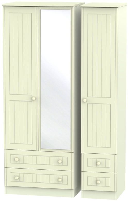 Warwick Cream 3 Door Tall Wardrobe - 1 Mirror