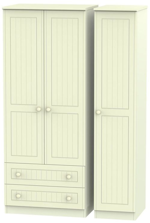 Warwick Cream 3 Door Triple Wardrobe - LHF 2 Drawers