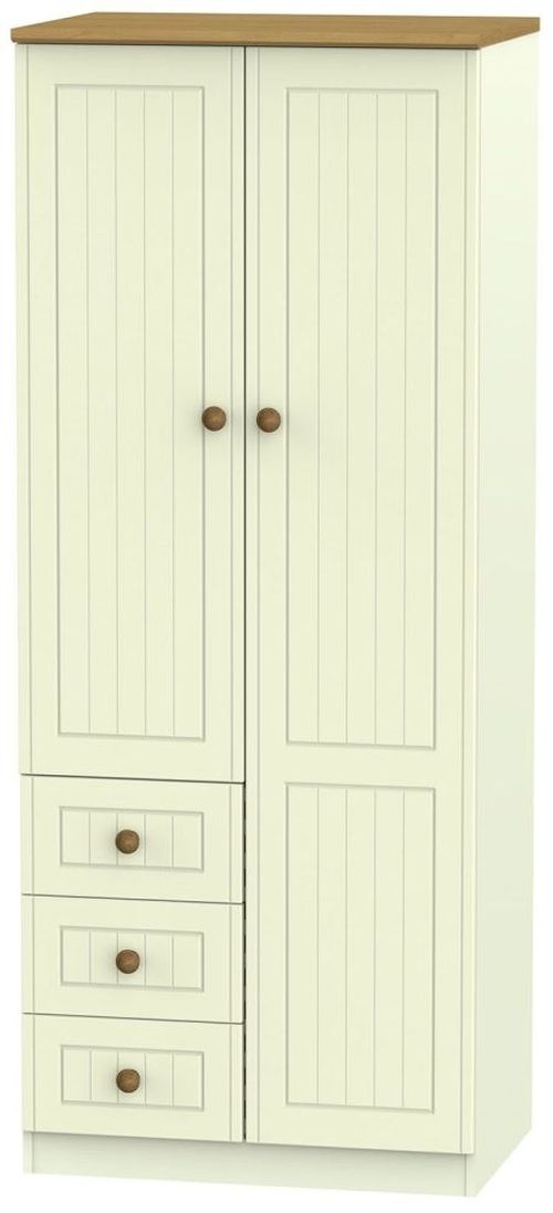 Warwick Cream and Oak 2 Door Wardrobe - RHF 3 Drawers