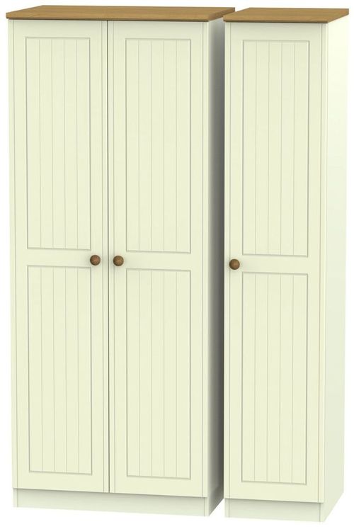 Warwick Cream and Oak 3 Door Triple Wardrobe