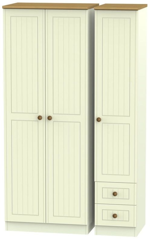 Warwick Cream and Oak 3 Door Tall Triple Wardrobe - RHF 2 Drawers