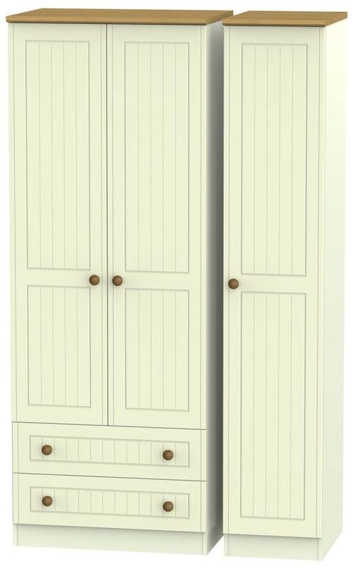 Warwick Cream and Oak 3 Door Tall Triple Wardrobe - LHF 2 Drawers