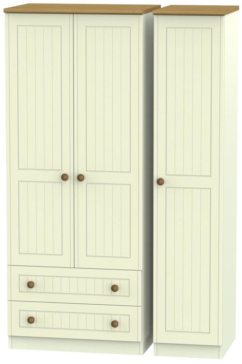 Warwick Cream and Oak 3 Door Triple Wardrobe - LHF 2 Drawers