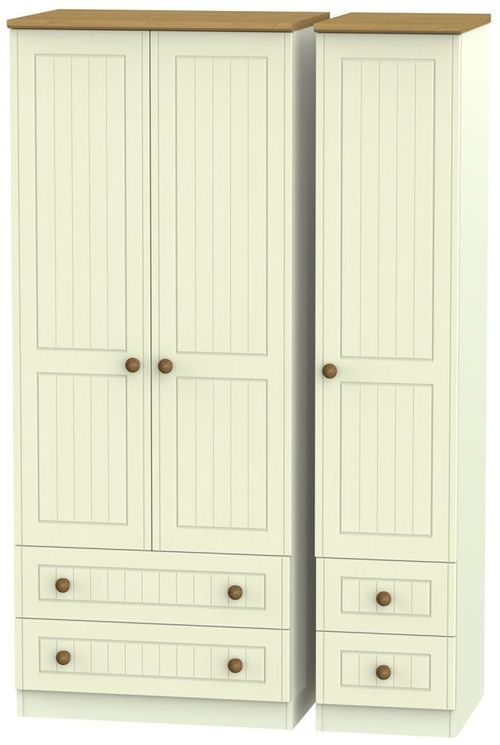 Warwick Cream and Oak 3 Door Triple Wardrobe - 4 Drawers