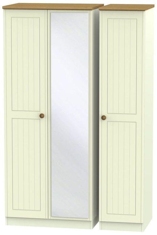 Warwick Cream and Oak 3 Door Triple Wardrobe - 1 Mirror