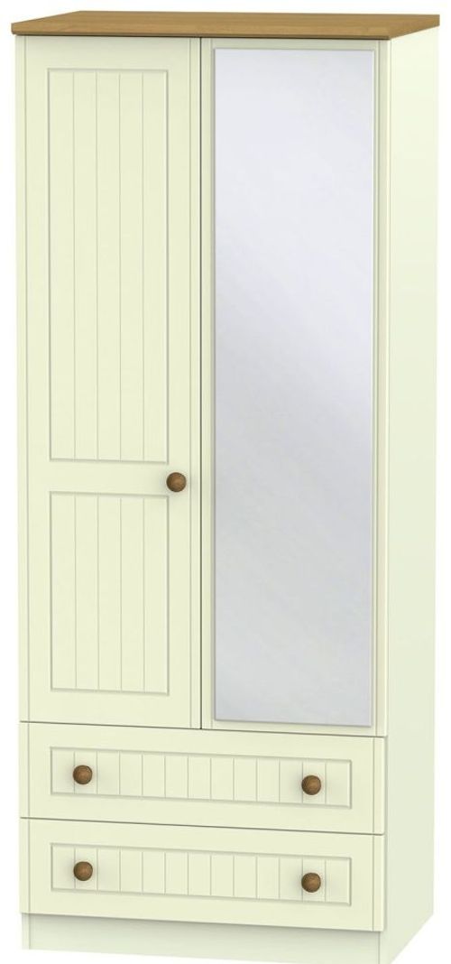 Warwick Cream and Oak 2 Door Combi Wardrobe - 1 Mirror