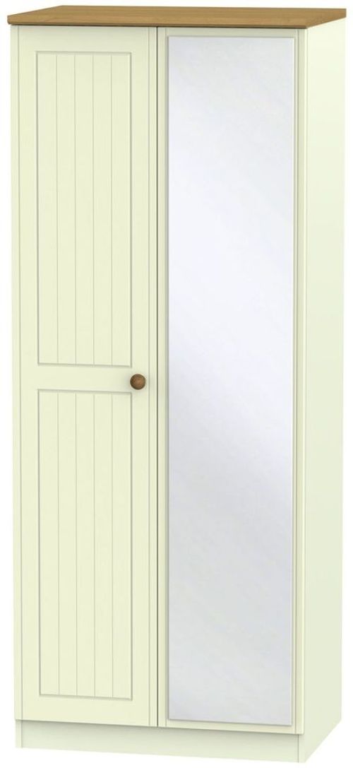 Warwick Cream and Oak 2 Door Wardrobe - 1 Mirror