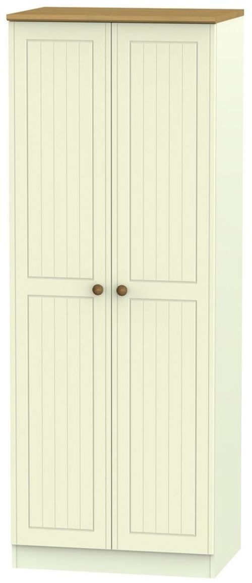 Warwick Cream and Oak 2 Door Plain Tall Wardrobe