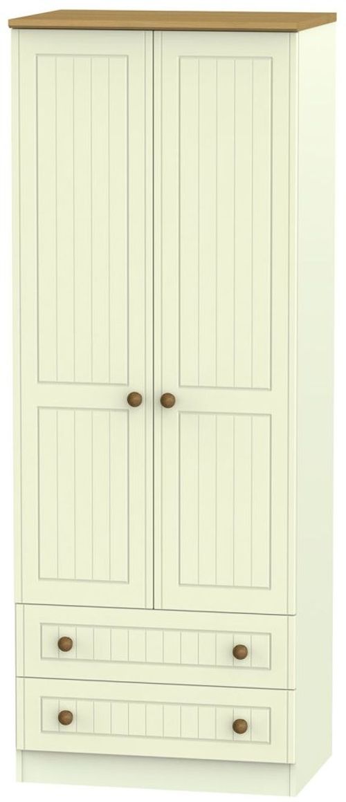 Warwick Cream and Oak 2 Door 2 Drawer Tall Wardrobe