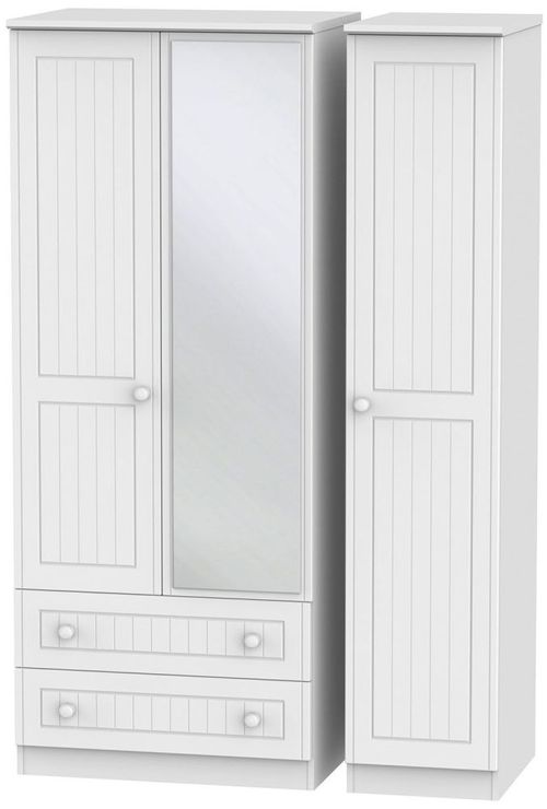 Warwick White 3 Door Combi Wardrobe - 1 Mirror and LHF 2 Drawers