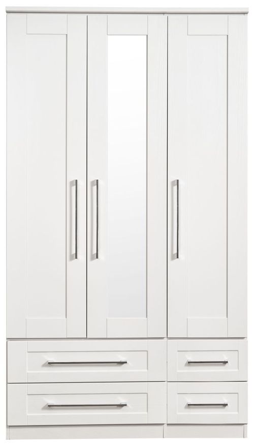 York White 3 Door Tall Combi Wardrobe - 1 Mirror