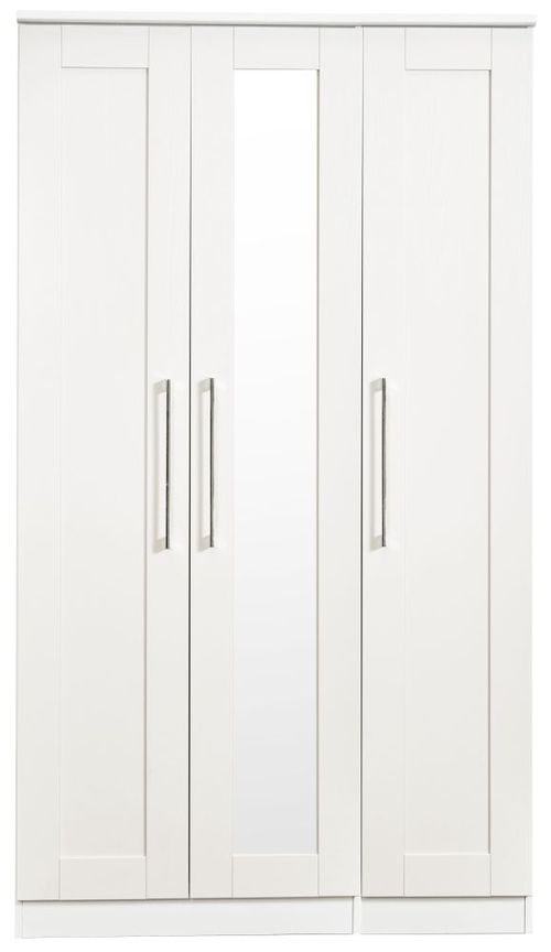 York White 3 Door Tall Triple Wardrobe - 1 Mirror
