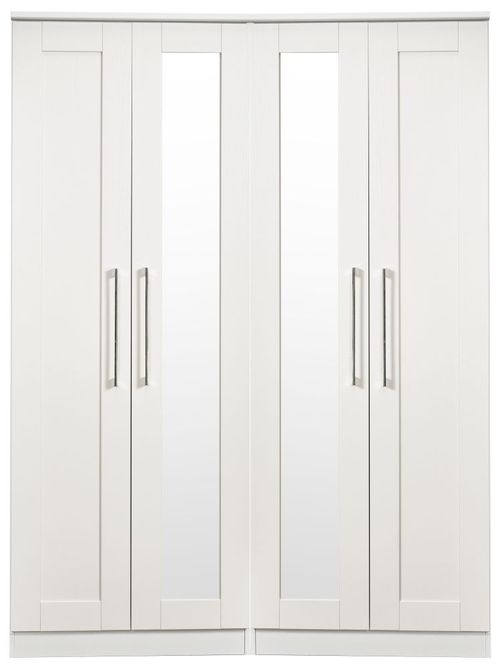 York White 4 Door Tall Mirror Wardrobe