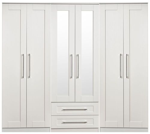 York White 6 Door Tall Mirror Combi Wardrobe