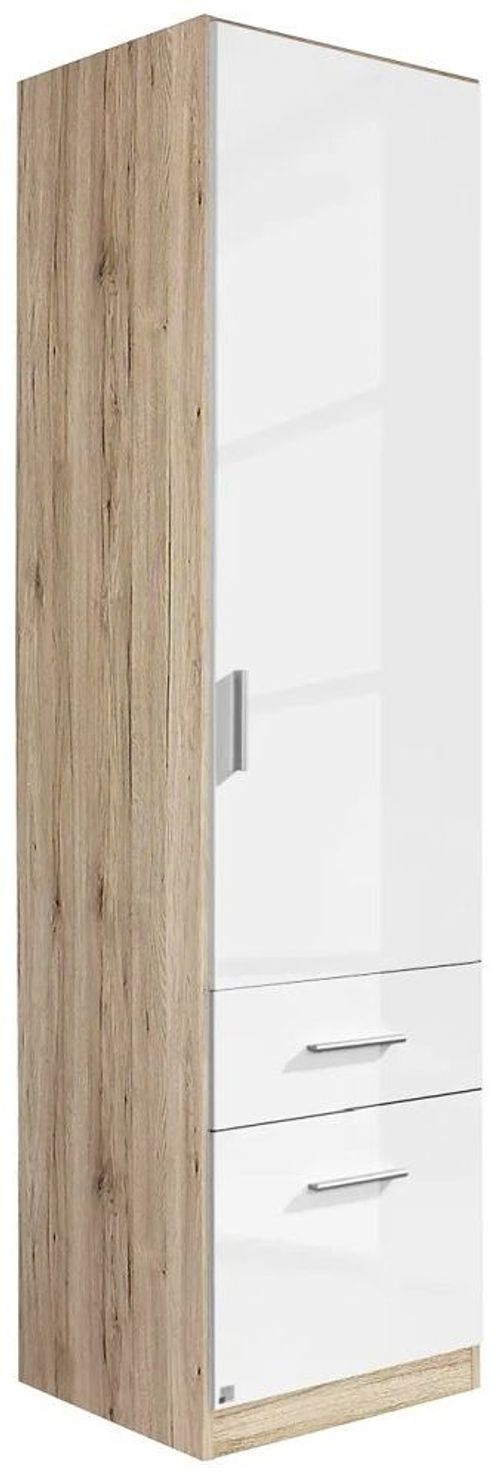 Rauch Celle 47cm Sonoma Oak and White Gloss Wardrobe with Drawers - RH Door