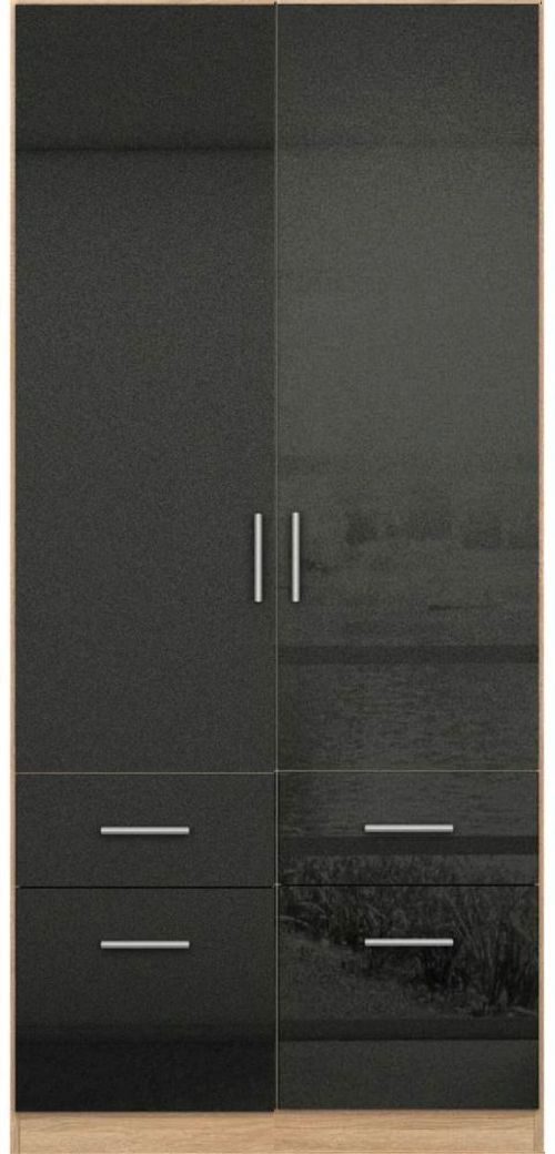 Rauch Celle 91cm 2 Door Black and Oak Combi Wardrobe