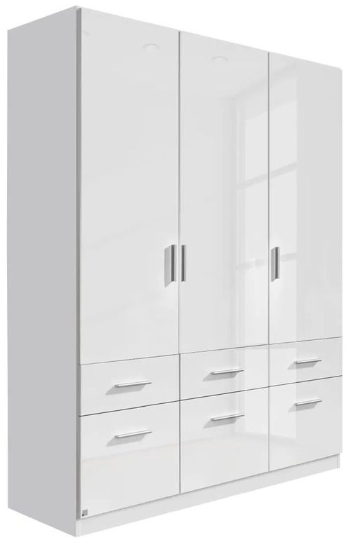 Rauch Celle 136cm White Gloss 3 Door Wardrobe with Drawers