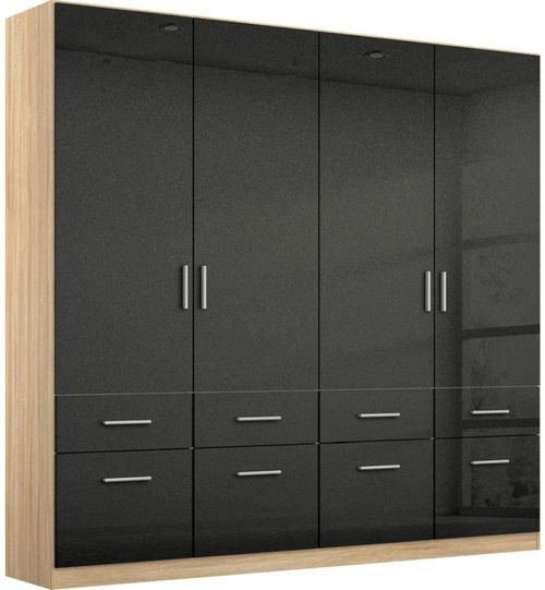 Rauch Celle 181cm 4 Door Black and Oak Combi Wardrobe