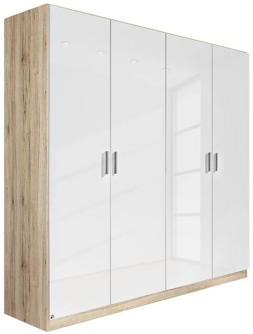 Rauch Celle 181cm Sonoma Oak and White Gloss 4 Door Wardrobe