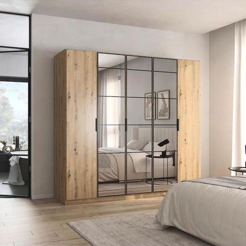 Rauch Acero 226cm 5 Door Mirror Wardrobe - Artisan Oak
