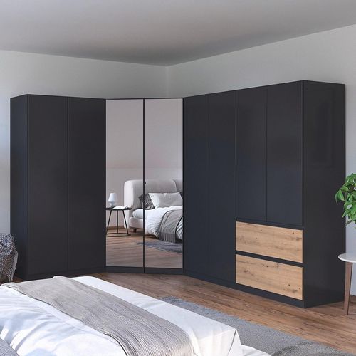 Rauch Costa 208cm 8 Door L-Shaped Corner Wardrobe - Metallic Dark Grey and Artisan Oak