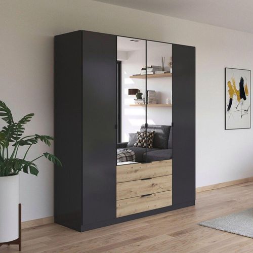 Rauch Davoa 181cm 4 Door Combi Wardrobe - Metallic Dark Grey and Artisan Oak