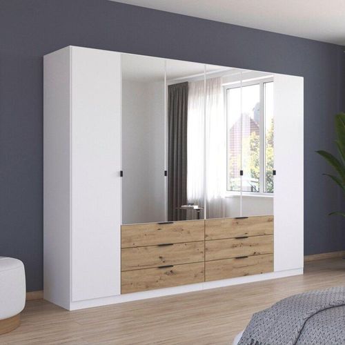 Rauch Davoa 271cm 6 Door Combi Wardrobe - Alpine White and Artisan Oak