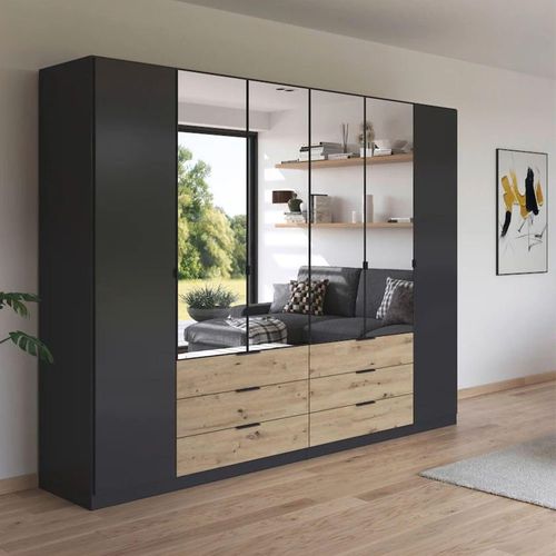 Rauch Davoa 271cm 6 Door Combi Wardrobe - Metallic Dark Grey and Artisan Oak