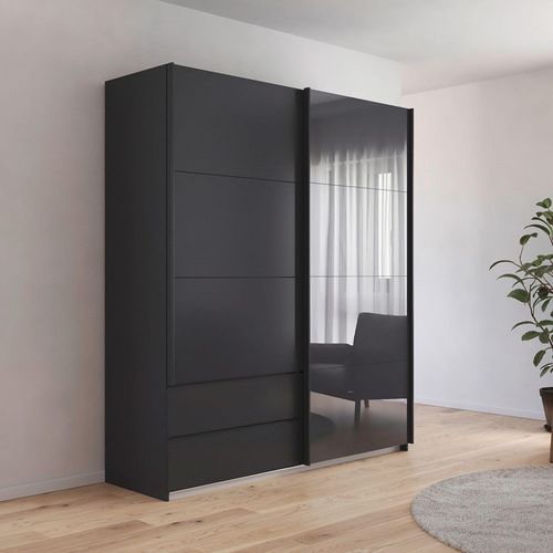 Rauch Elara 181cm 2 Door Combi Sliding Wardrobe - Metallic Dark Grey and Basalt Glass