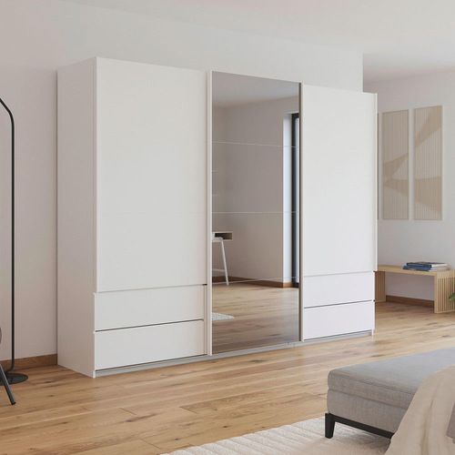 Rauch Elara 271cm 3 Door Combi Sliding Wardrobe - Alpine White and Grey Mirror