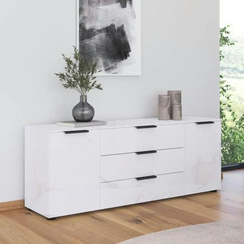 Rauch Flipp 2 Door Low Sideboard with Adjustable Height - 160cm - Alpine White and White Glass