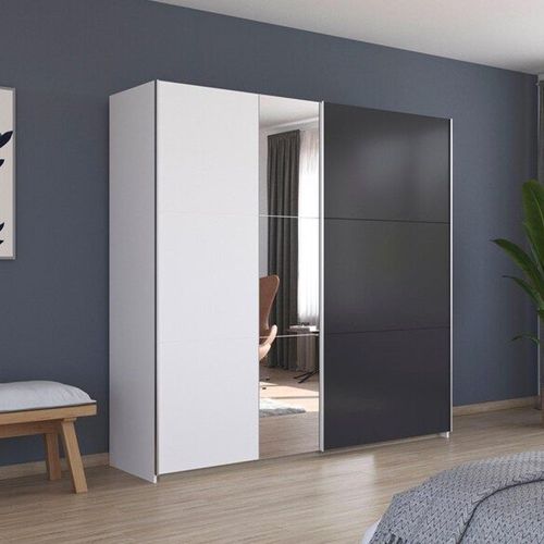 Rauch Monza 218cm 2 Door Sliding Wardrobe with Mirror - Alpine White and Metallic Dark Grey