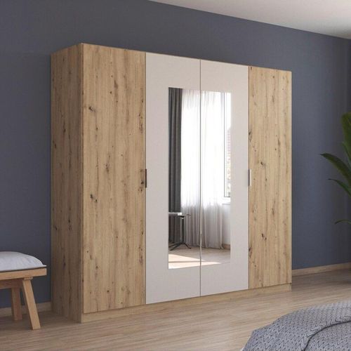 Rauch Monza 226cm 4 Door Wardrobe with Mirror - Artisan Oak and Champagne