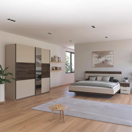 Rauch Sajo 180cm Bedroom Set with Mirror Wardrobe - Champagne and Atlantic Dark Oak