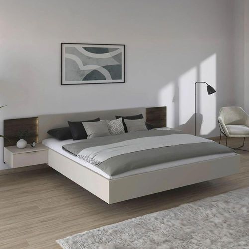 Rauch Marbella 6ft Queen Size Bed with 2 Hanging Bedside Table - Champagne and Atlantic Dark Oak